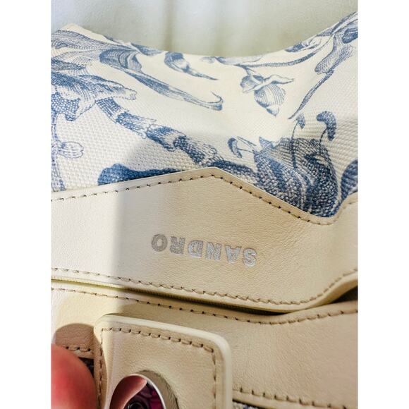 SANDRO Women's Blue Floral Print Magnetic Closure Frayed Edges Kasbah Tote Bag - Picture 11 of 16